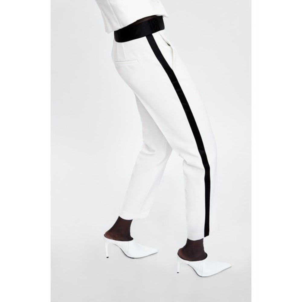 Zara White Black Tuxedo Stripe Tailored Pants XS Slim Fit Evening Workwear